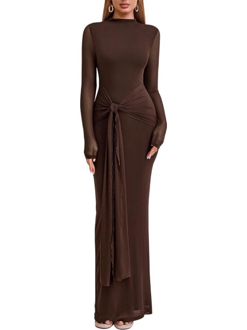 Chic Long Sleeve Bodycon Maxi Dress - Perfect for Fall Weddings & Events